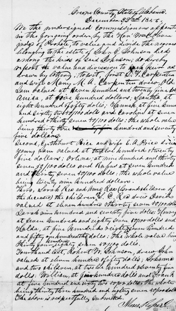 December 22 1856 Lot of Johnson slaves