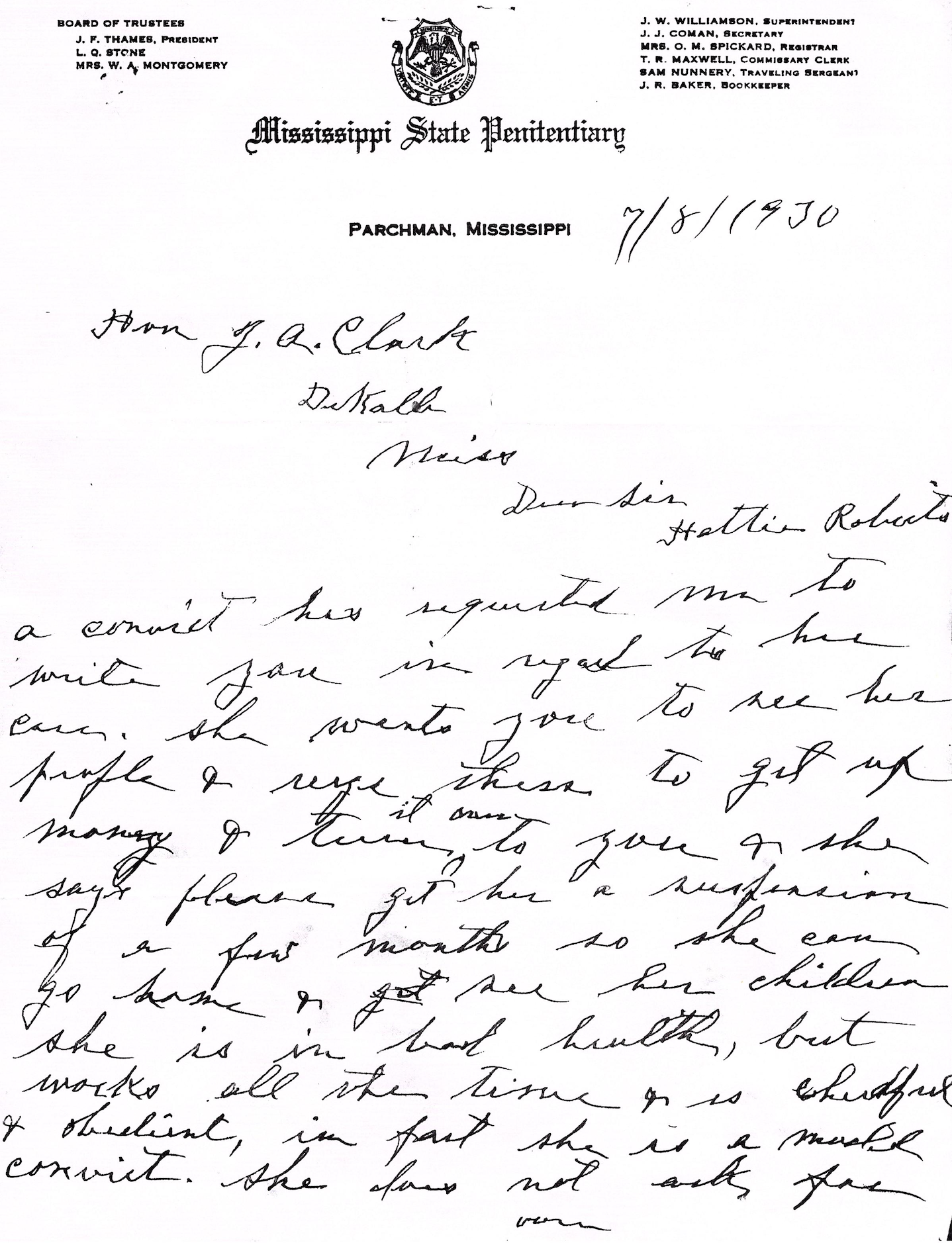 7-8-1930 Letter to John A. Clark
