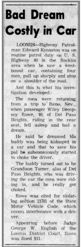 Wiley Dempsey Rowe 8-9-1961 Press Tribune , Roseville , CA