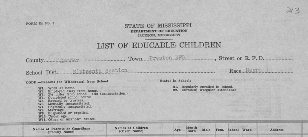 1945 School list heading 