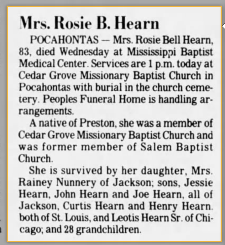 Rosie Blackwell Hearn
Daughter of Hannibal and Mary Johnson Blackwell