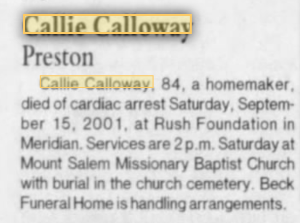Callie Calloway -2001 Clarion-Ledger
