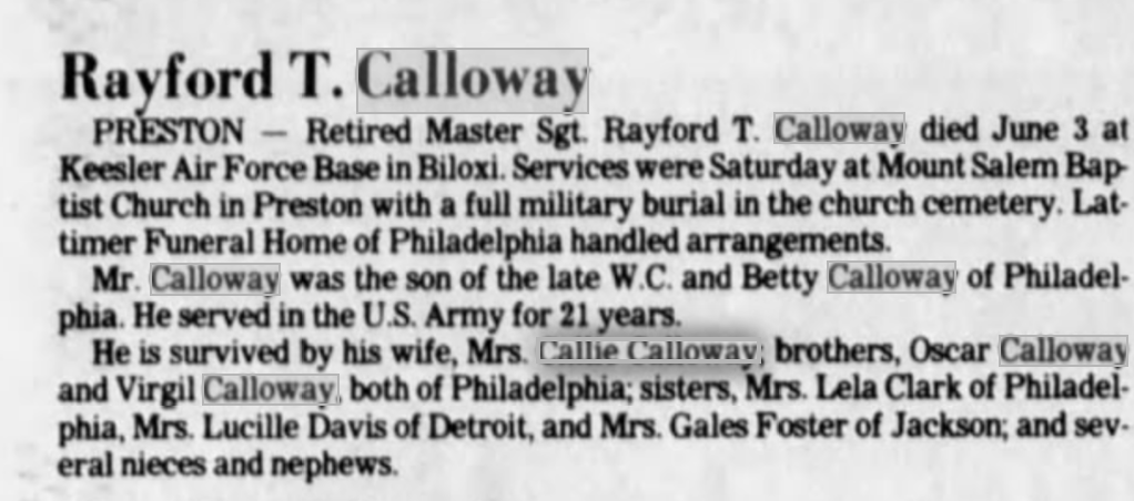 Rayford Calloway - June 1984 Clarion Ledger