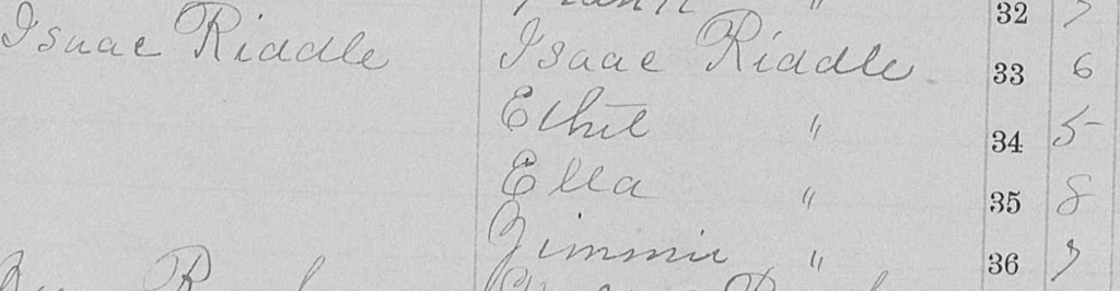 Isaac Riddle, Jr. Enumeration at school 1892